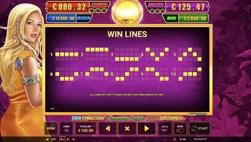 Cash Connection - Charming Lady's Boom Coins - línte pá agus Wild Charming Lady